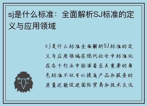 sj是什么标准：全面解析SJ标准的定义与应用领域